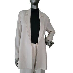 Eileen Fisher Stretch Wool Crepe On- Seam Pockets Long Office Blazer Size Medium